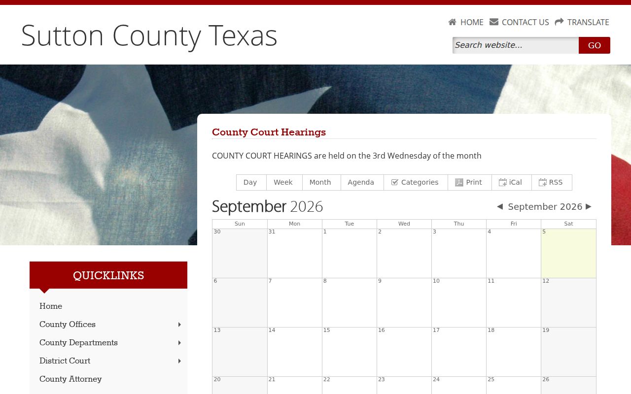 Official Sutton County Court calendar interface