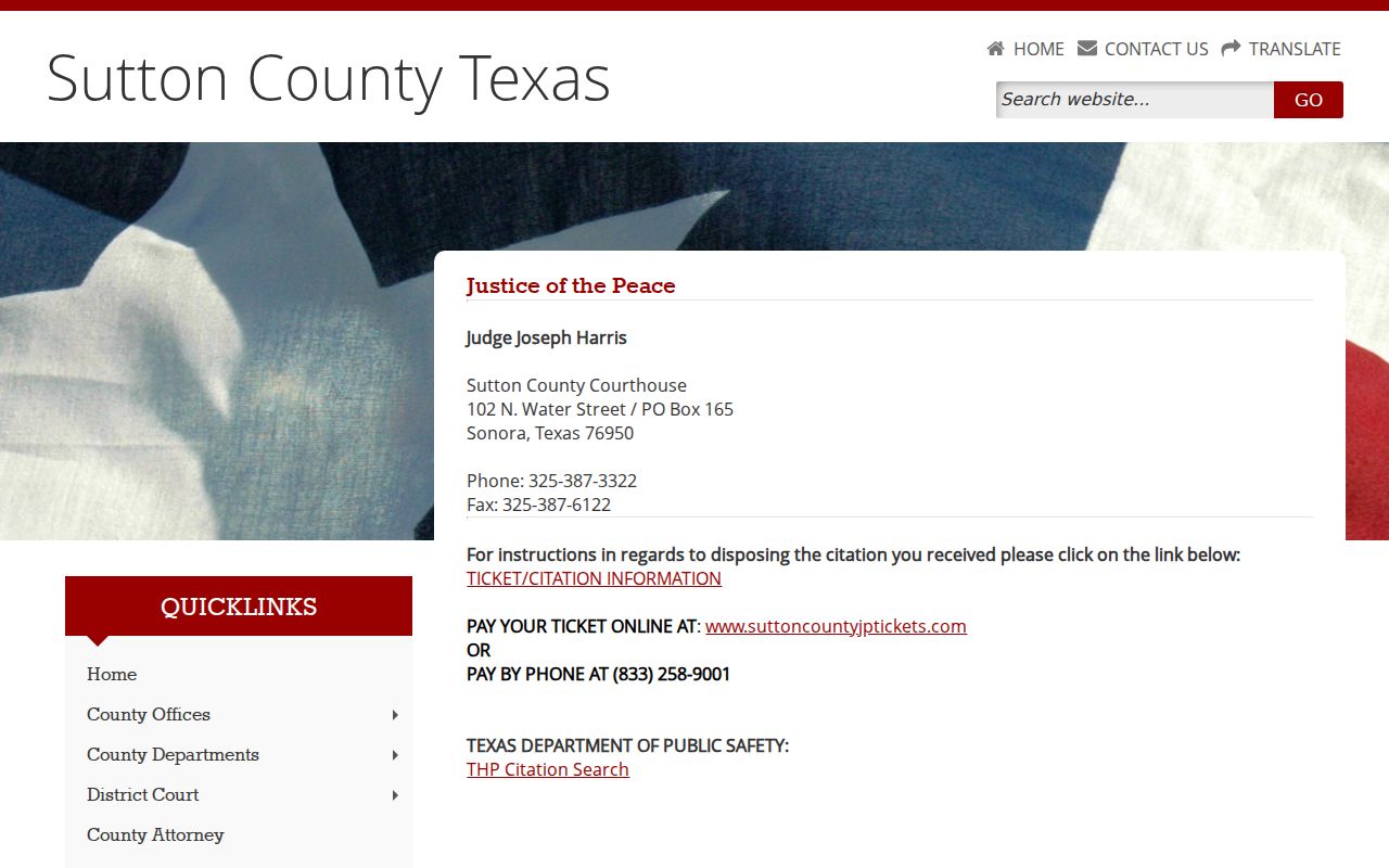 Sutton County traffic court records Justice of the Peace contact