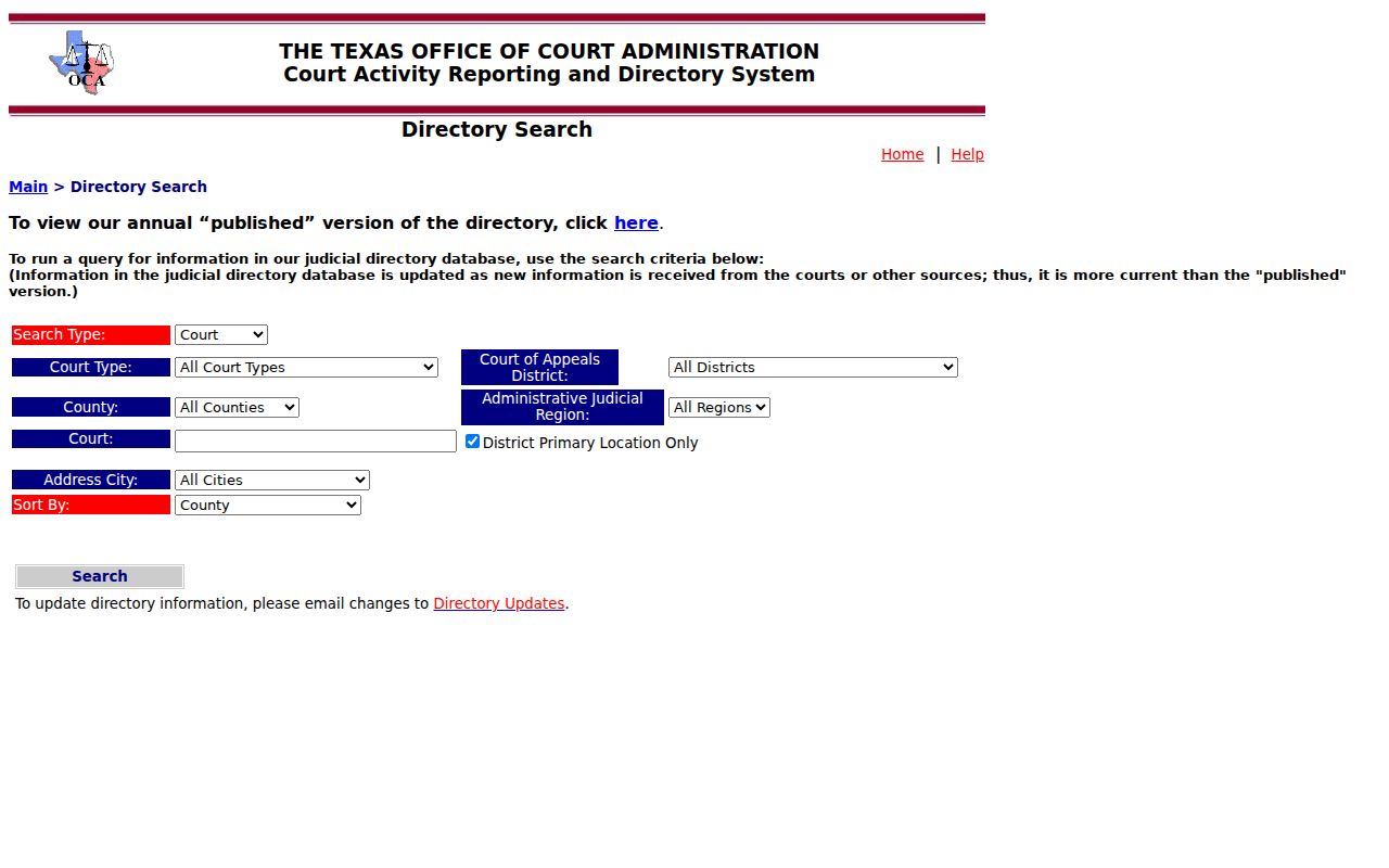 Official Texas court directory filters for Sutton County court lookup