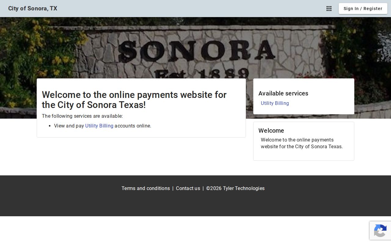 Sutton County court record source showing Sonora utility billing rather than a court docket portal