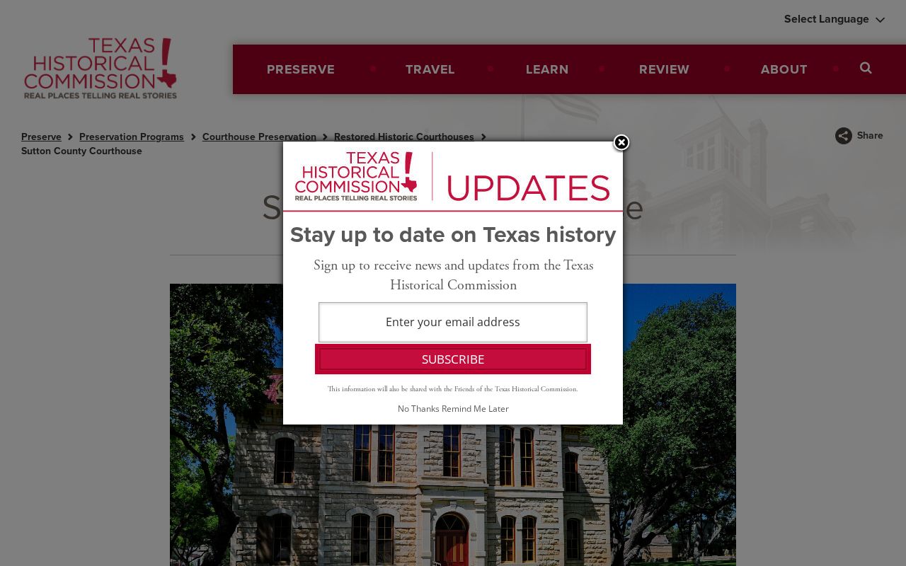 Restored 1891 Sutton County Courthouse documented by the Texas Historical Commission