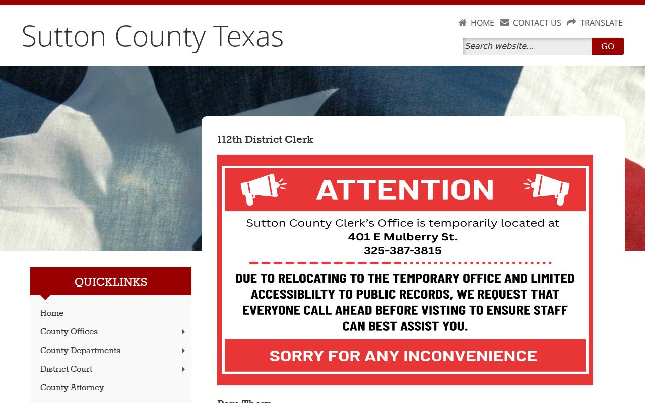 Sutton County District Clerk docket list and access directions